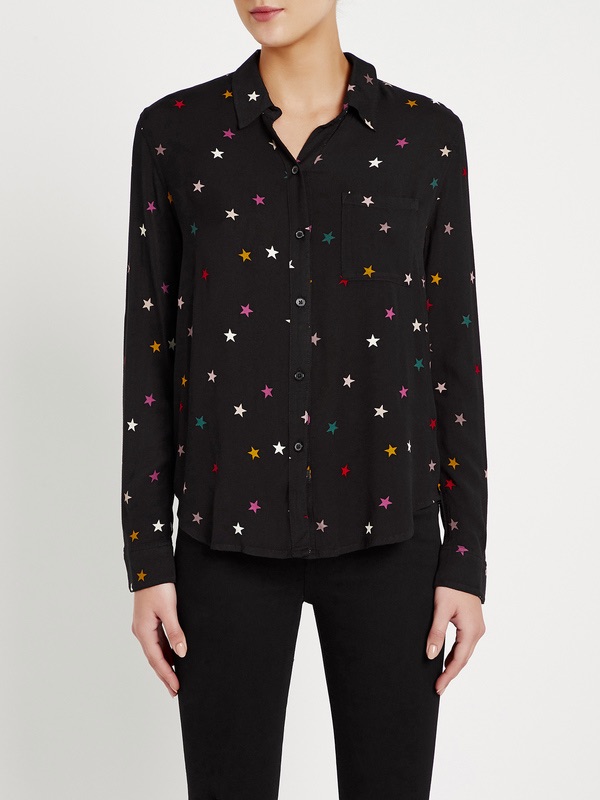 Rails Black Star Print Button-Down Shirt Sz Small